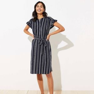 NWT- Loft Navy Blue Striped Tie Waist Dress